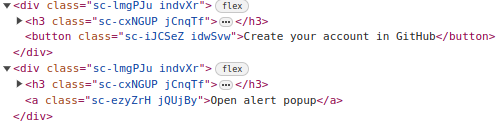 Code example: Wrong examples of redirection using a button instead of a link, then we have a link being used as a button