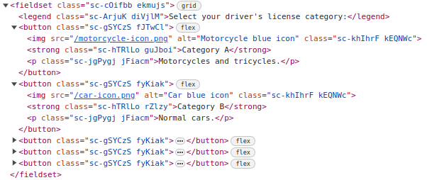 Code example: Buttons used incorrectly to select just one